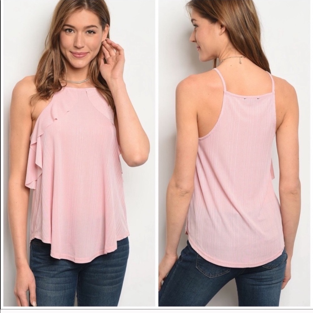 Pink ruffle tank
